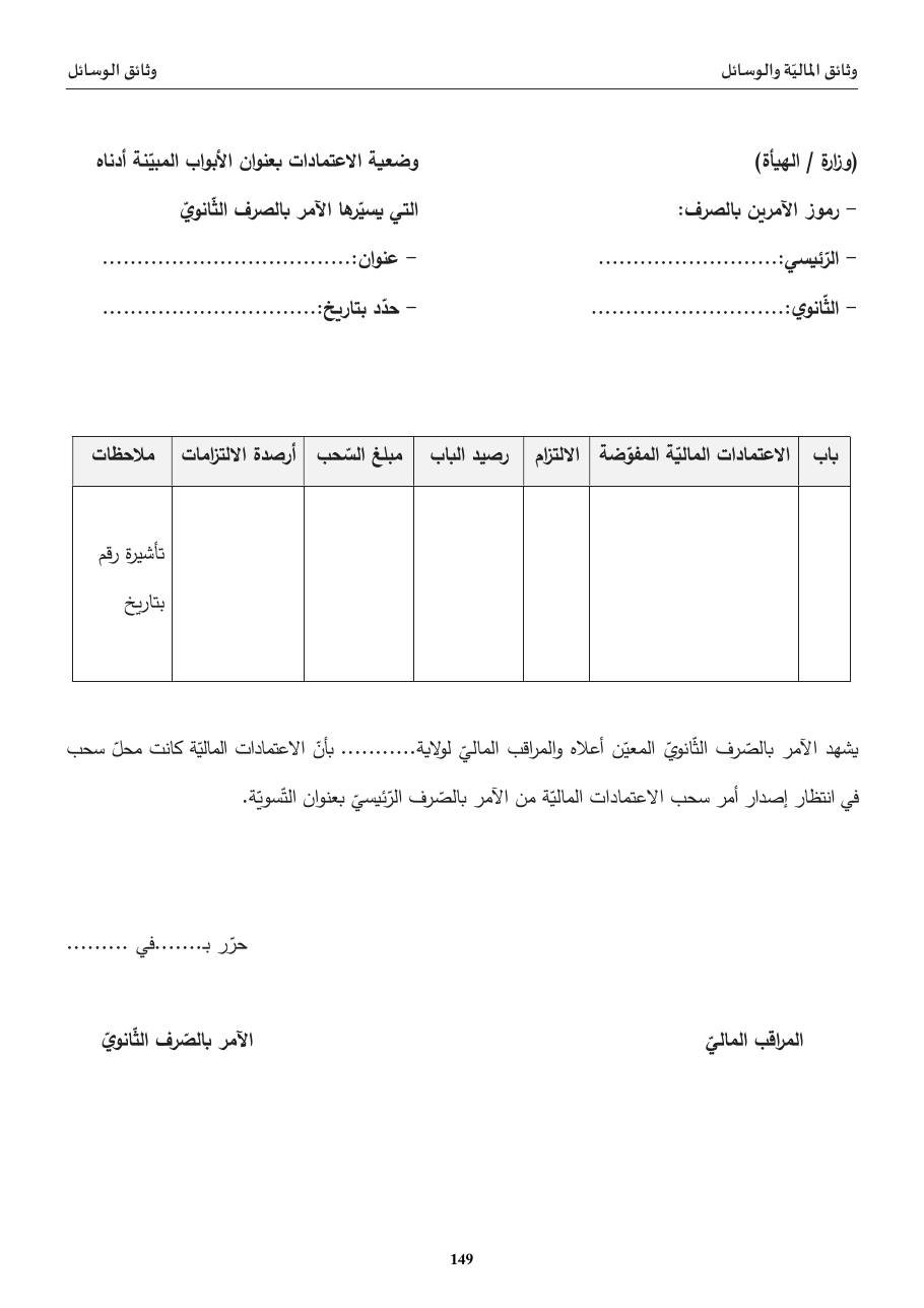 وضعيّة الاعتمادات الماليّة