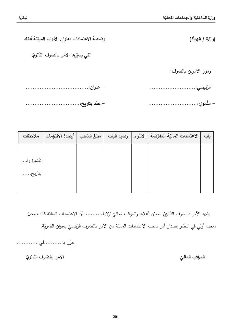 وضعيّة الاعتمادات (الآمر بالصّرف الثّانويّ)