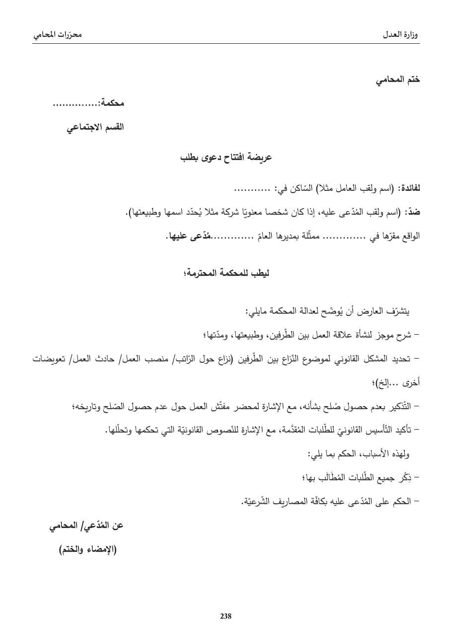 عريضة افتتاح دعوى (القسم الاجتماعي)
